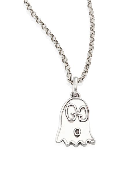 gucci ghost necklace ssense|Gucci ghost pendant necklace in silver.